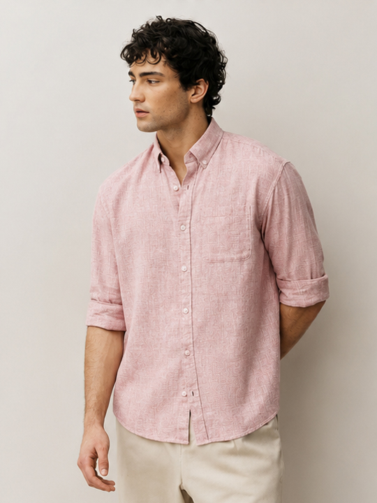Pink Cotton Linen Blend Shirt